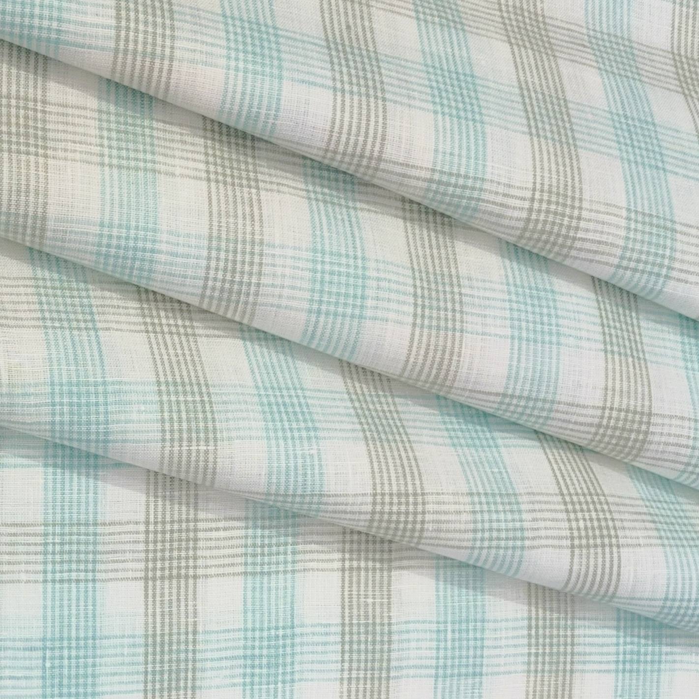 Shirt Fabric Linen Club Pure Linen Check Colour Mint Green N White